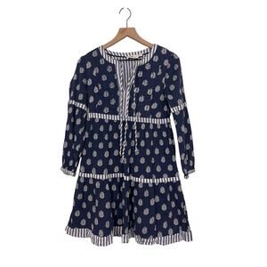 Vineyard Vines Blue and White Fleur De Leaf Long Sleeved Dress Size XXS